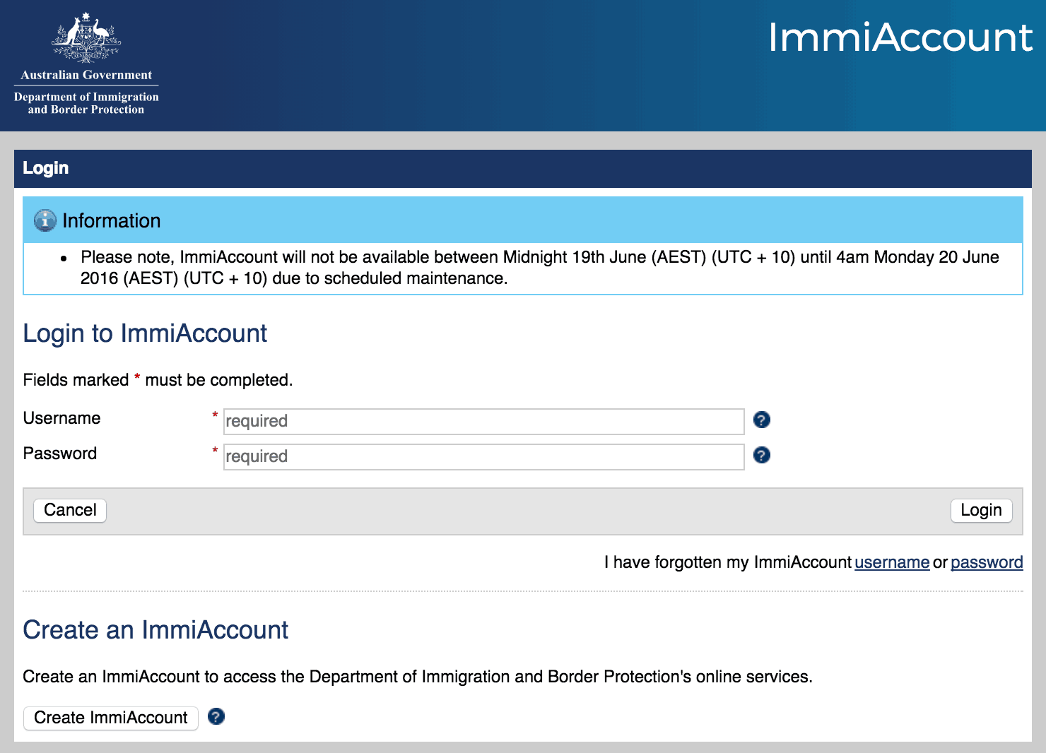 Australian Immigration Website Interface
