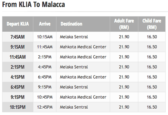 kuala lumpur airport to malacca bus